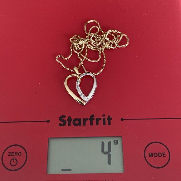 10K Yellow & White Gold Diamond Heart Pendant 24” 10K Yellow Gold Fancy Chain - Picture 11 of 13